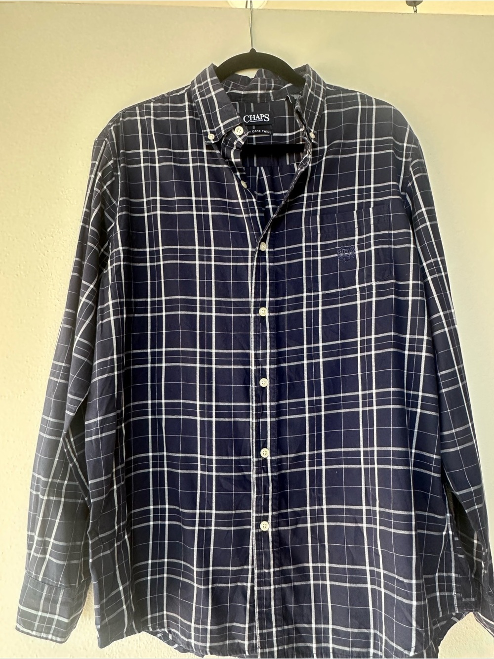 Men’s Ralph Lauren Chaps Navy White Plaid Cotton poly Button-Down Shirt L